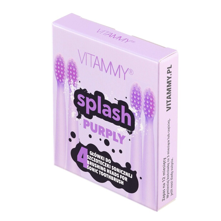 Vitammy Splash, puntas de cepillo de dientes sónicas para niños, púrpura, a partir de 8 años, 4 piezas