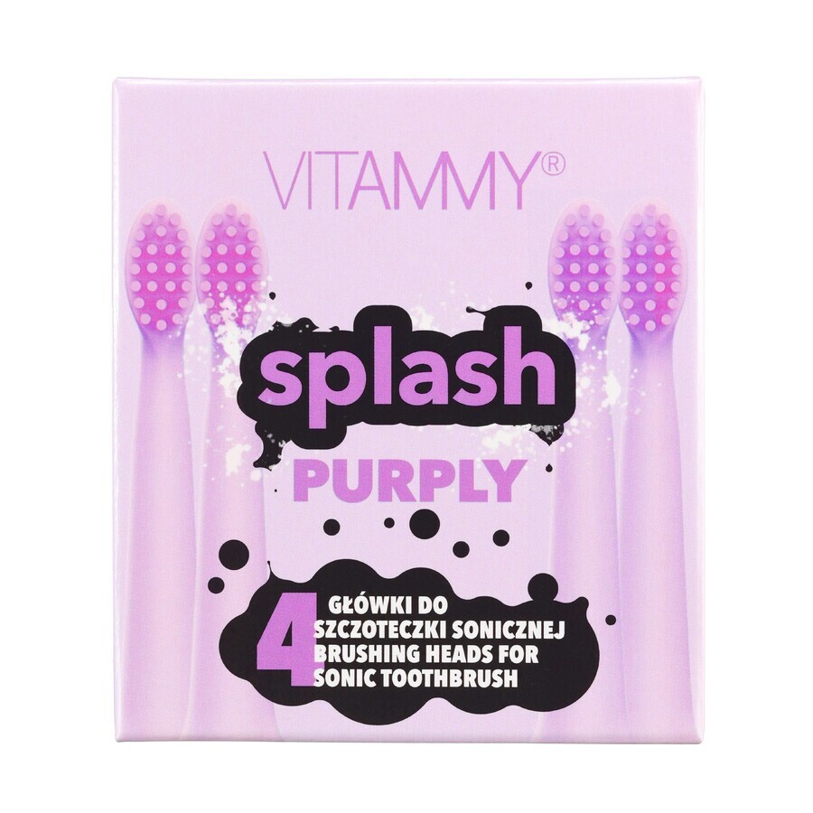 Vitammy Splash, puntas de cepillo de dientes sónicas para niños, púrpura, a partir de 8 años, 4 piezas