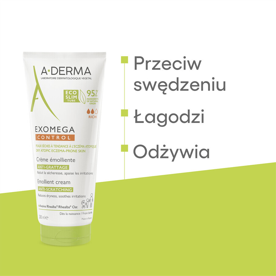 A-Derma Exomega Control, emollient cream, dry and atopic prone skin, from day 1, 200 ml