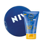 Nivea Sun Kids Protect &amp; Care, bálsamo solar protector 5 en 1, SPF 50+, 50 ml + pelota de playa de regalo, 1 unidad