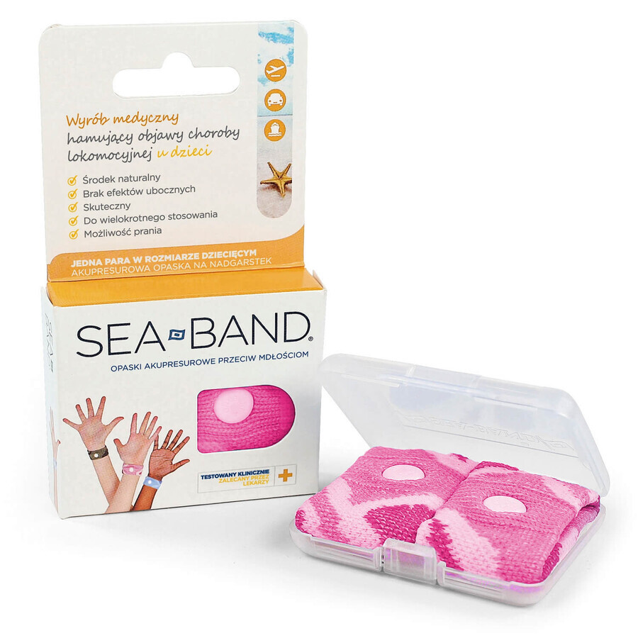 Sea-Band, bandas de acupresión contra las náuseas para niños, rosa, 2 unidades