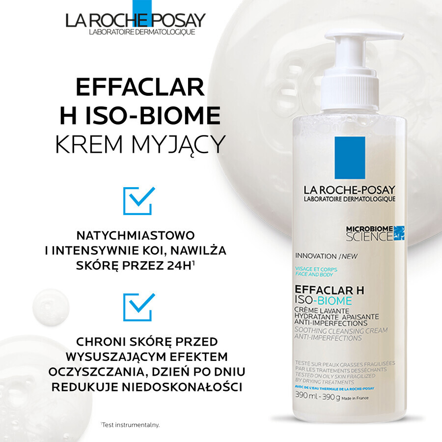 La Roche-Posay Effaclar H Iso - Biome, crema limpiadora calmante contra las imperfecciones, 200 ml