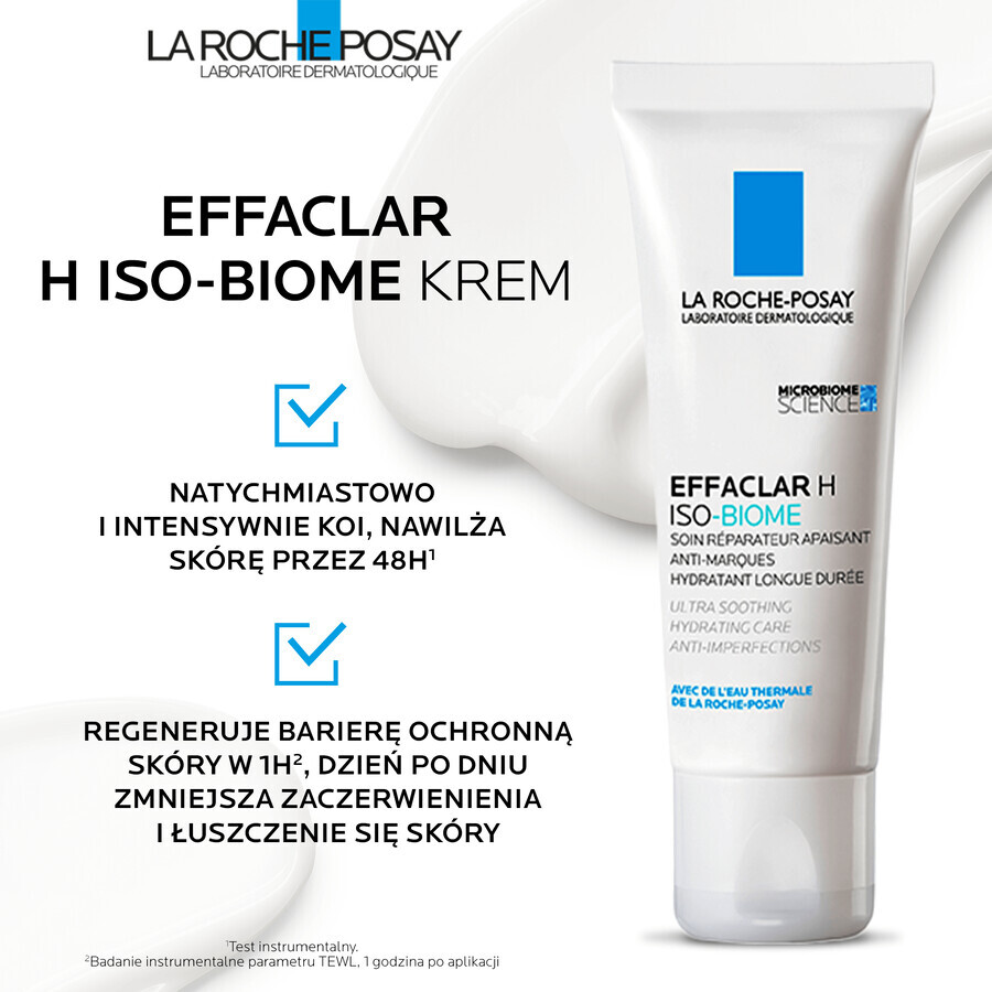 La Roche-Posay Effaclar H Iso - Biome, crema hidratante calmante contra las imperfecciones, 40 ml