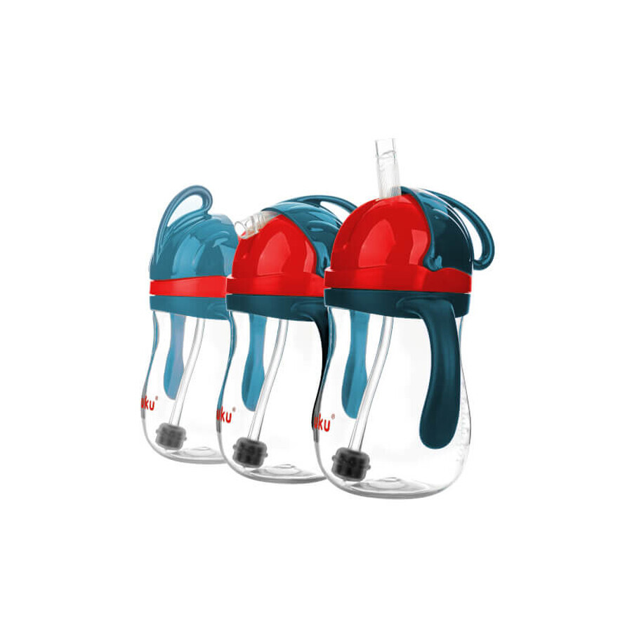 AKUKU Weighted Straw Bottle, Blue-Red, A0164, From 9 Months, 280ml