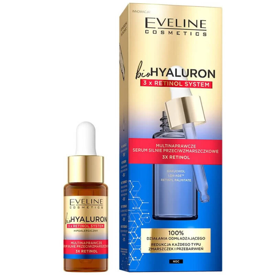 Eveline Cosmetics Bio Hyaluron 3 x Retinol, multifaceted anti-wrinkle serum, for night, 18 ml