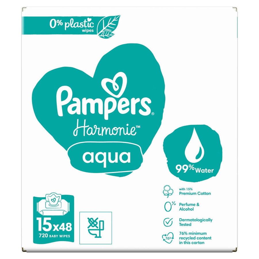 Pampers Harmonie Aqua, lingettes humides, 15 x 48 pcs