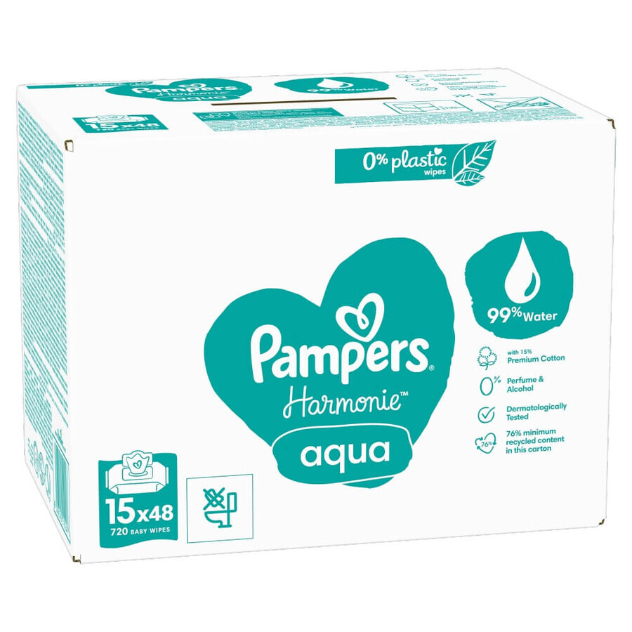 Pampers Harmonie Aqua, lingettes humides, 15 x 48 pcs