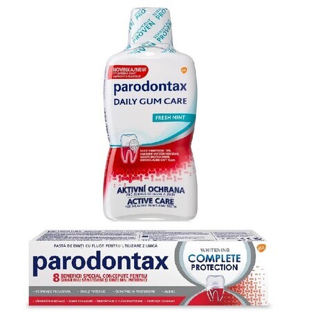 Complete Protection Whitening Confezione dentifricio Parodontax, 75 ml + Daily Gum Care Menta fresca Parodontax collutorio analcolico, 500 ml, Gsk