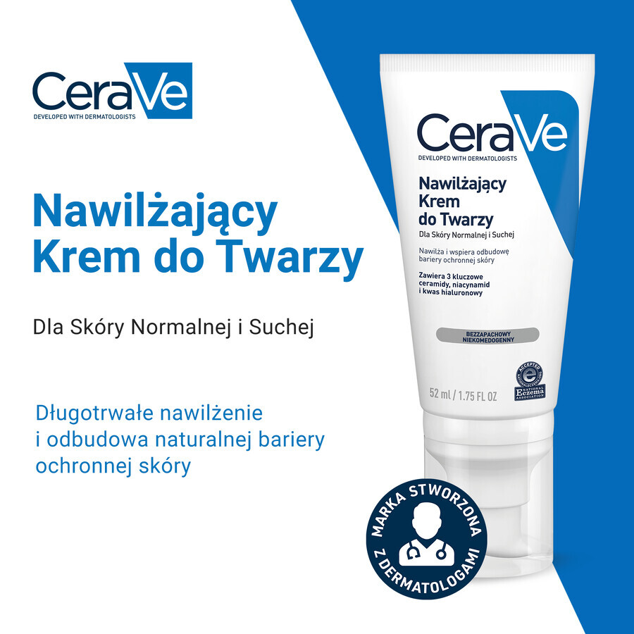 CeraVe, feuchtigkeitsspendende Gesichtscreme mit Ceramiden, normale und trockene Haut, SPF 50, 52 ml