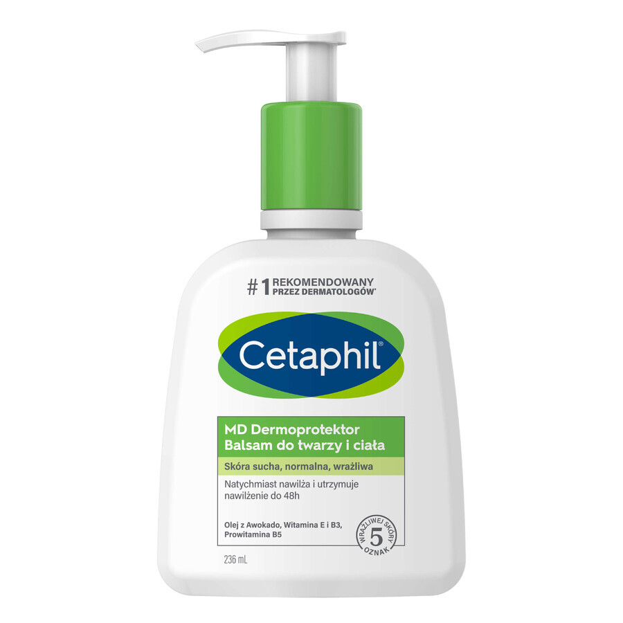 Cetaphil MD Dermoprotektor, bálsamo hidratante para rostro y cuerpo, piel seca y sensible, con bomba, 236 ml