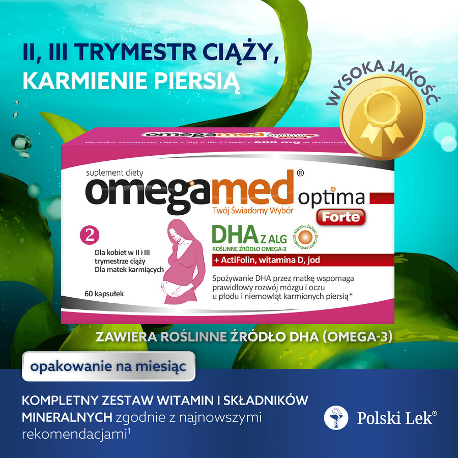 Omegamed Optima Forte DHA de algas para mujeres en el segundo y tercer trimestre de embarazo y madres lactantes, 60 cápsulas