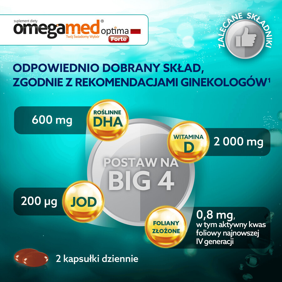 Omegamed Optima Forte DHA de algas para mujeres en el segundo y tercer trimestre de embarazo y madres lactantes, 60 cápsulas