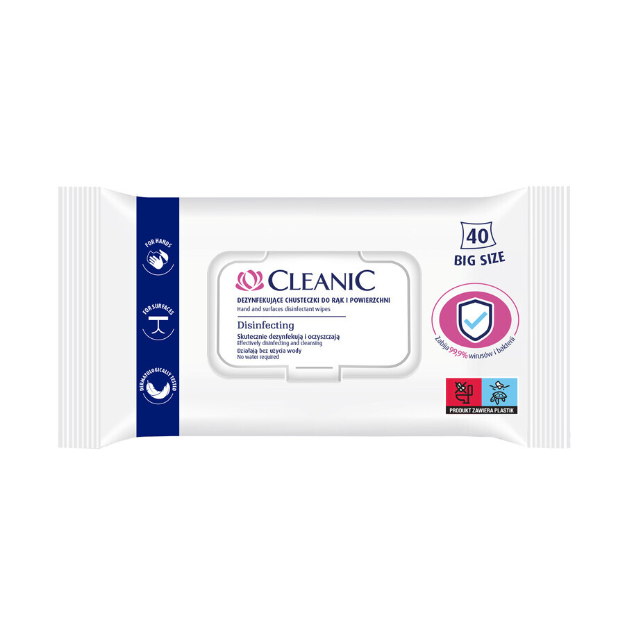 Cleanic, toallitas desinfectantes para manos y superficies, 40 uds.