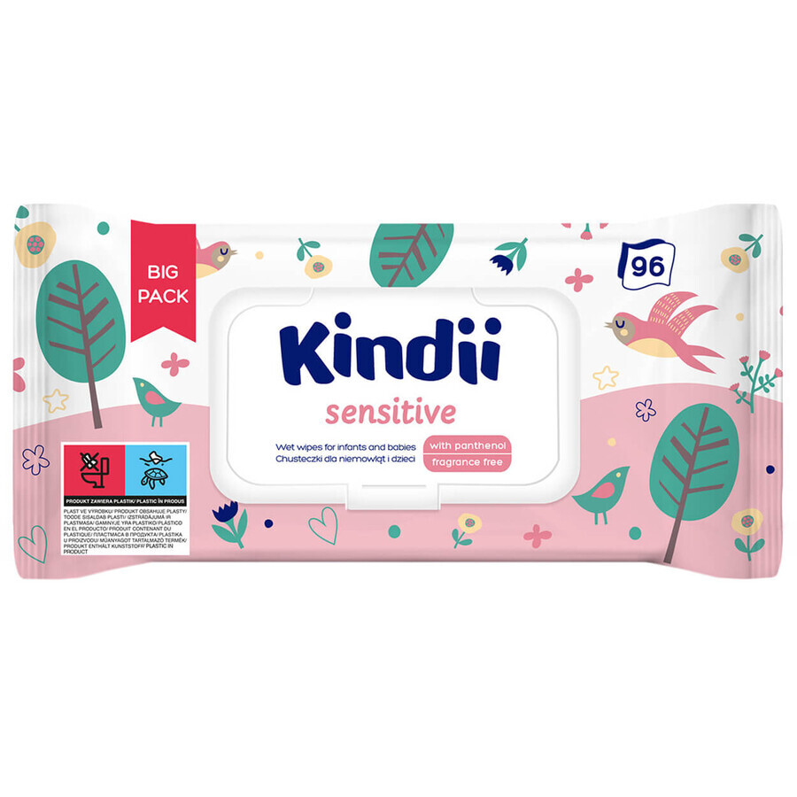 Kindii Sensitive, toallitas húmedas para bebés y niños, 96 piezas