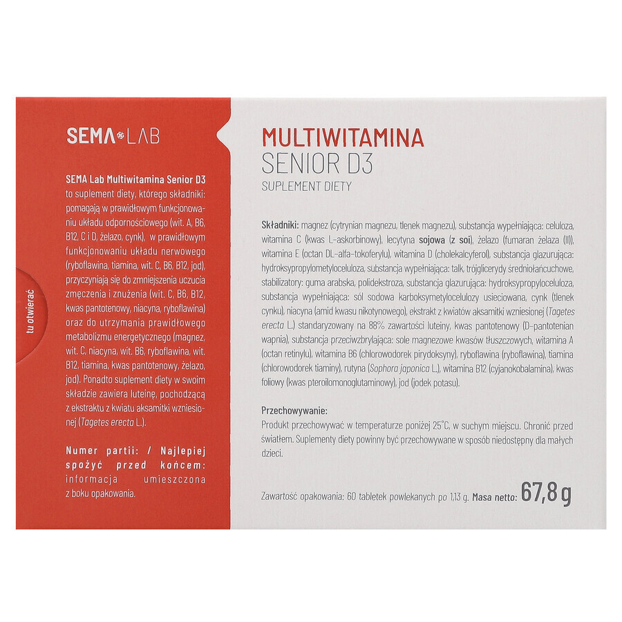 SEMA Lab Multivitamina Senior D3, 60 comprimidos recubiertos