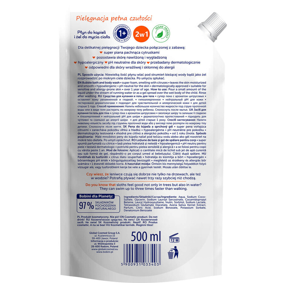 Bobini Fun, jabón de baño y corporal, cítricos, caldo, 500 ml