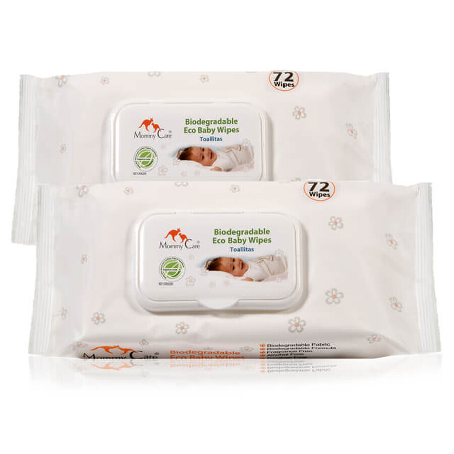 Pack de lingettes biodégradables bio pour bébé, 72 pièces + 72 pièces, Mommy Care