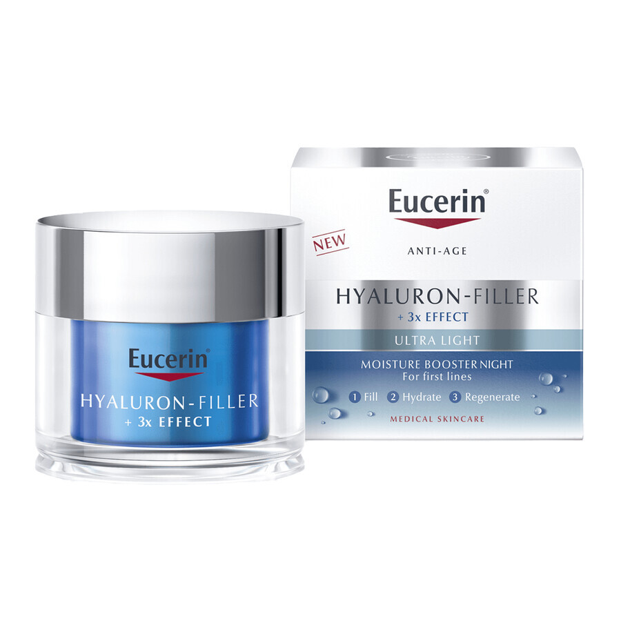 Eucerin Hyaluron-Filler + 3x Effect, booster de nuit hydratant pour le visage à l'acide hyaluronique, 50 ml