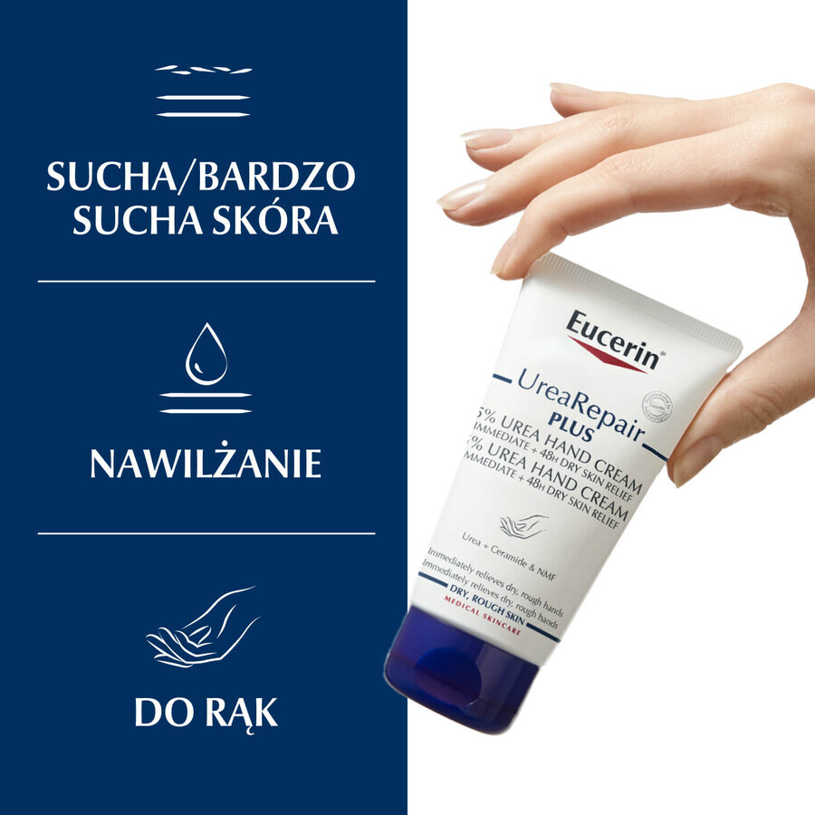 Eucerin UreaRepair Plus, crema de manos con urea 5% para pieles secas y ásperas, 75 ml