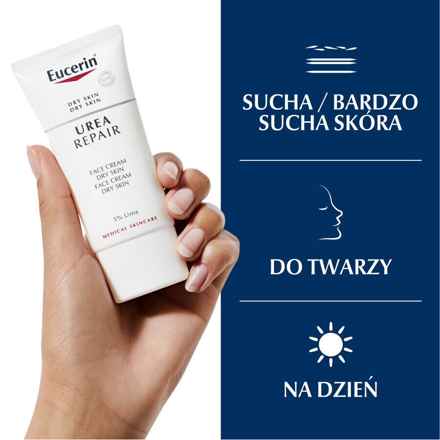 Eucerin UreaRepair, crema facial con urea al 5% para pieles secas, 50 ml