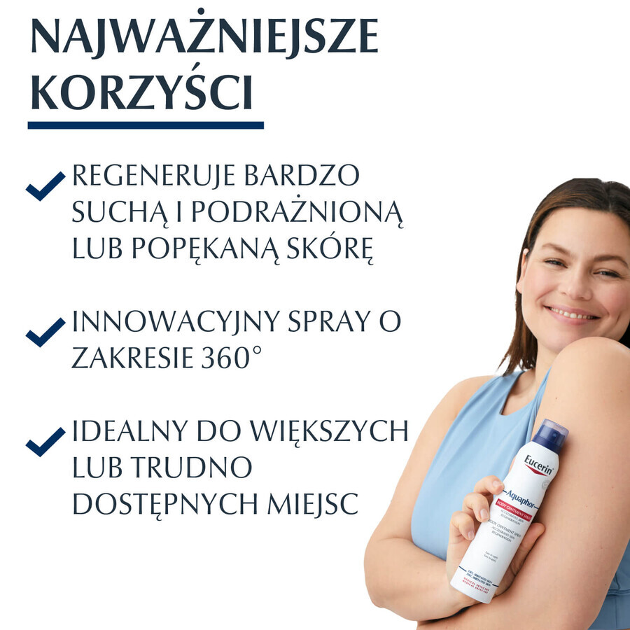 Eucerin Aquaphor, pommade régénérante en spray pour le corps pour les peaux sèches, craquelées et irritées, 250 ml