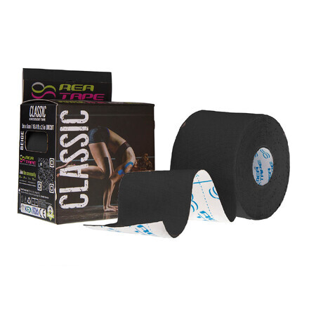 Rea Tape Classic, cinta de kinesiología, negro, 5 cm x 5 m