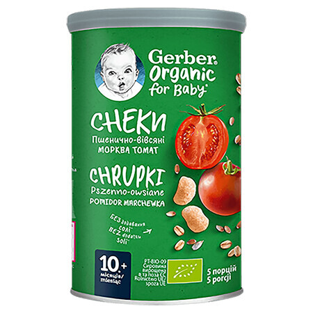 Gerber Organic, tarwe- en haverchips, tomaat, wortel, vanaf 10 maanden, 35 g