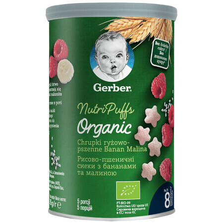 Gerber Organic, rijst en tarwe chips, banaan, framboos, vanaf 8 maanden, 35 g