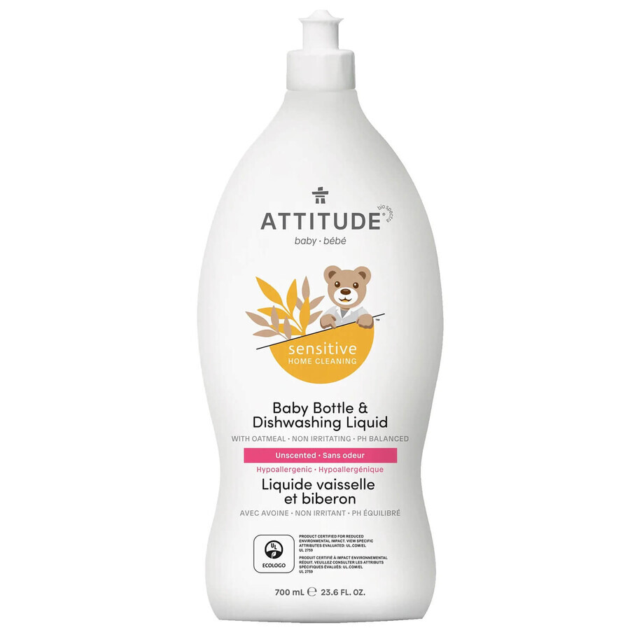 Attitude Sensitive Skin Baby, líquido natural para lavar biberones y platos, 700 ml