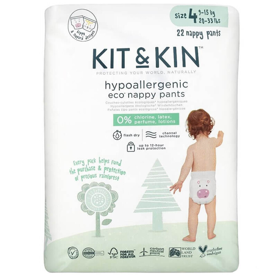 Kit&Kin, pañales desechables biodegradables, talla 4, 9-15 kg, 22 unidades