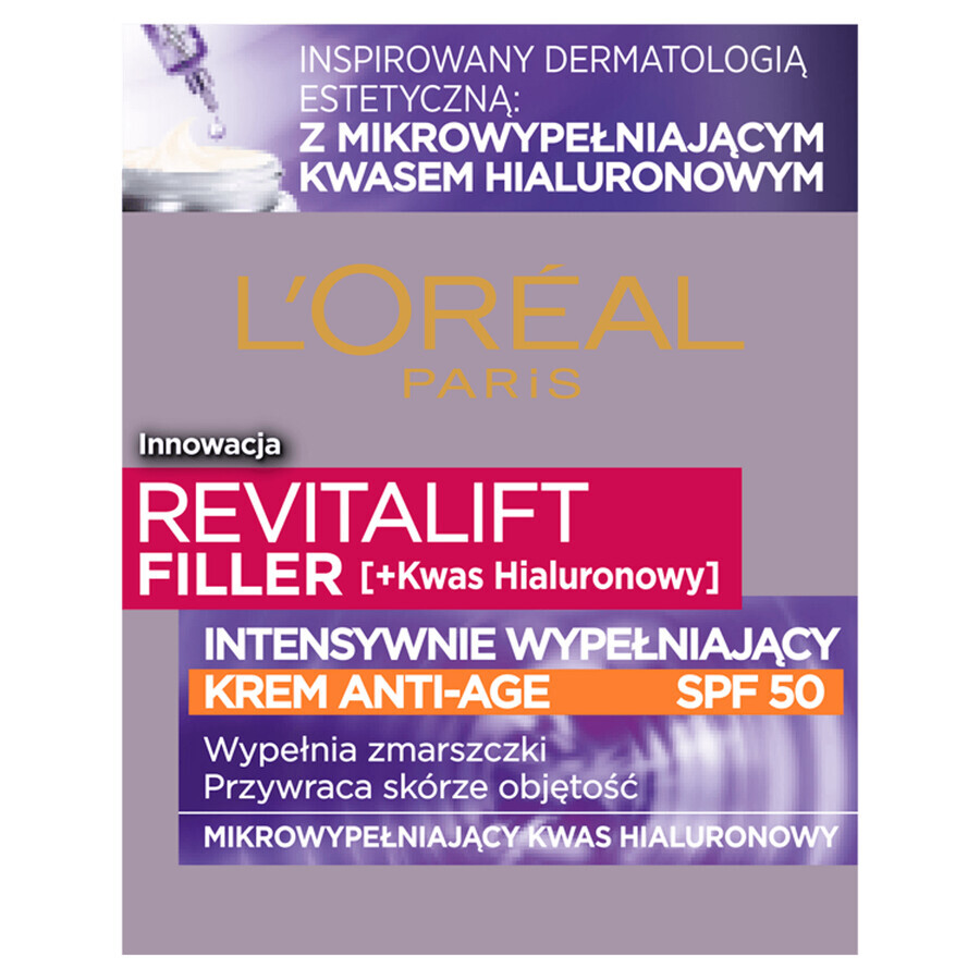 L&#39;Oreal Revitalift Filler, crema facial antiedad de relleno intensivo, SPF 50, para el día, 50 ml