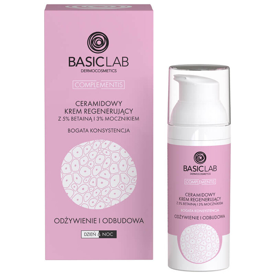 BasicLab Complementis, ceramide regenererende crème met betaïne 5% en urea 3%, voeding en reconstructie, rijke textuur, 50 ml