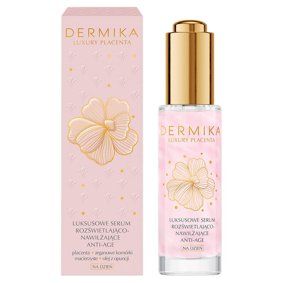 Dermika Luxury Placenta, lussuoso siero anti-età illuminante e idratante, da giorno, 30 ml