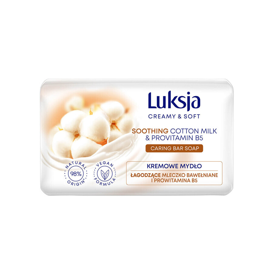 Luksja Creamy &amp; Soft, jabón en barra cremoso, calmante, leche de algodón y provitamina B5, 90 g