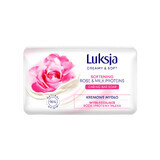 Luksja Creamy &amp; Soft, jabón en barra cremoso, suavizante, proteínas de rosa y leche, 90 g