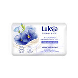 Luksja Creamy &amp; Soft, jabón en barra cremoso, hidratante, leche de lino y arroz, 90 g