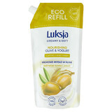 Luksja Creamy &amp; Soft, jabón líquido cremoso, nutritivo, oliva y yogur, recambio, 900 ml