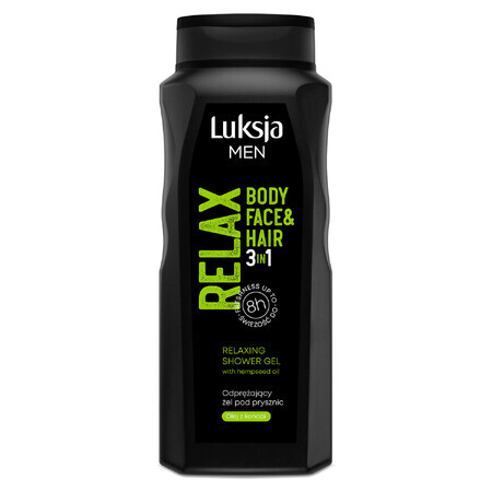 Luksja Men Relax, gel de ducha relajante 3 en 1, aceite de cáñamo, 500 ml