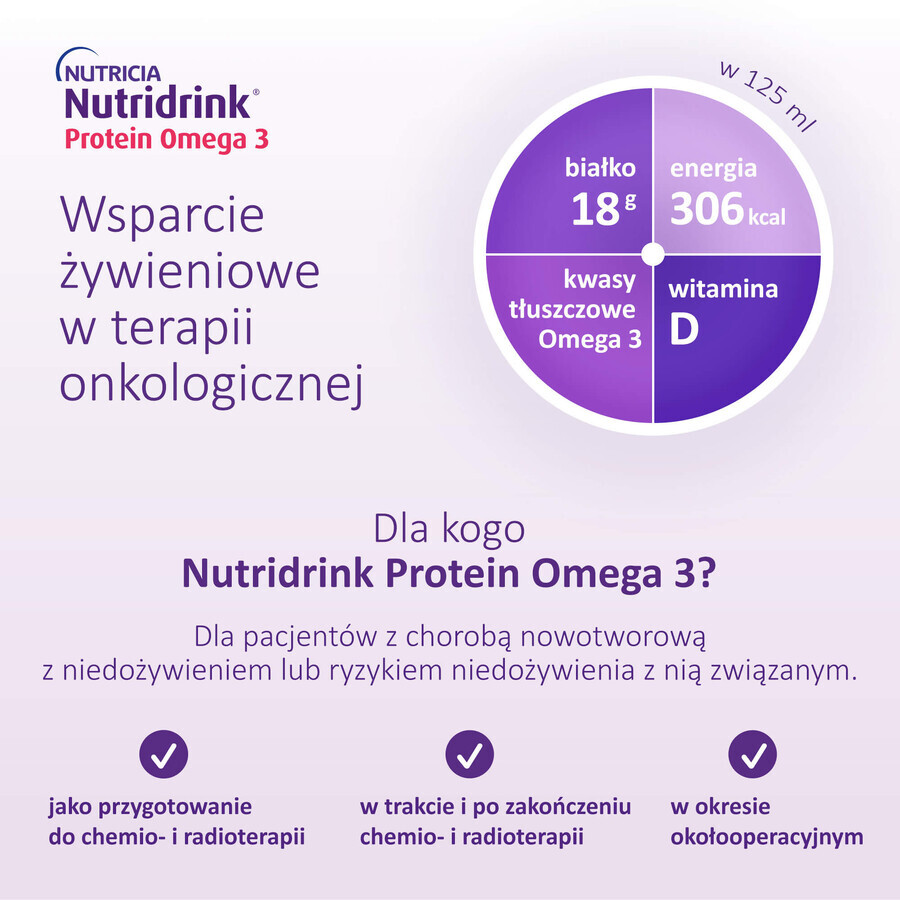 Nutridrink Protein Omega 3, preparado nutricional, crujiente sabor mango-melocotón, 4 x 125 ml