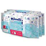 Kindii Pure Water 99%, toallitas húmedas para bebés y niños, 3 x 60 unidades