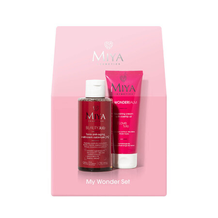 Miya My Wonder Set, BEAUTY.lab tonic anti-îmbătrânire cu retinol vegetal 2%, 150 ml + myWONDERBALM I love me, cremă de față hrănitoare cu ulei de trandafiri, 75 ml