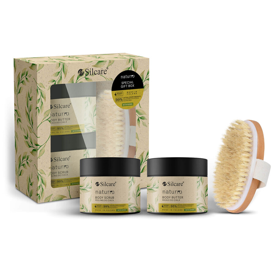 Set Silcare Naturro, body scrub, 150 ml + body butter, 150 ml + body massage brush