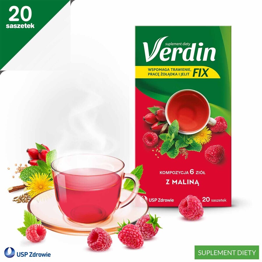 Verdin Fix con frambuesa, 20 sobres