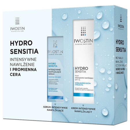 Iwostin Hydro Sensitia set, crème hydratante intensive, peau très sèche et sensible, SPF 15, 50 ml + sérum hydratant intensif, tous types de peau, 30 ml