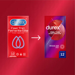 Durex Fetherlite Elite, preservativos con más lubricación, más finos, 12 piezas