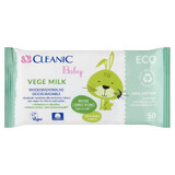 Cleanic Baby Eco Vege Milk, toallitas húmedas biodegradables para bebés y niños, 50 unidades