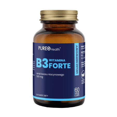 Pureo Health Vitamina B3 Forte, niacina 500 mg, 60 cápsulas vegetales