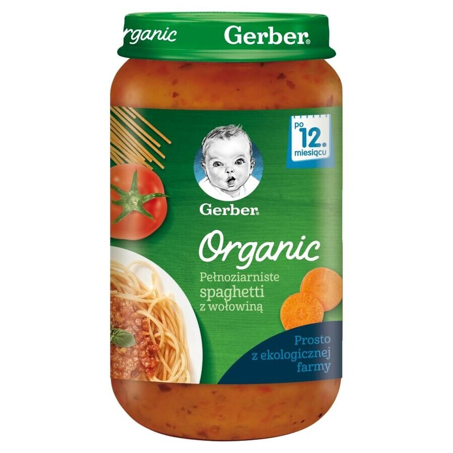 Gerber Organic Obiadek, espaguetis integrales con ternera, a partir de 12 meses, 250 g