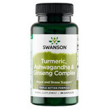 Swanson Turmeric, Ashwagandha &amp; Ginseng Complex, cúrcuma, ashwagandha y jengibre, 60 cápsulas