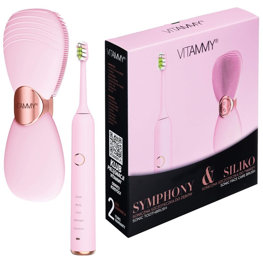 Set Vitammy Symphony &amp; Siliko, sonic toothbrush + facial brush, pink